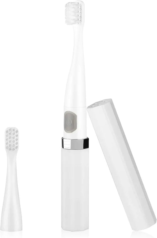 Conava Electric Toothbrush with 2 Brush Head Waterproof Sonic Toothbrush by Battery Powered Portable Design for Daily Oral Care Travelling (White)