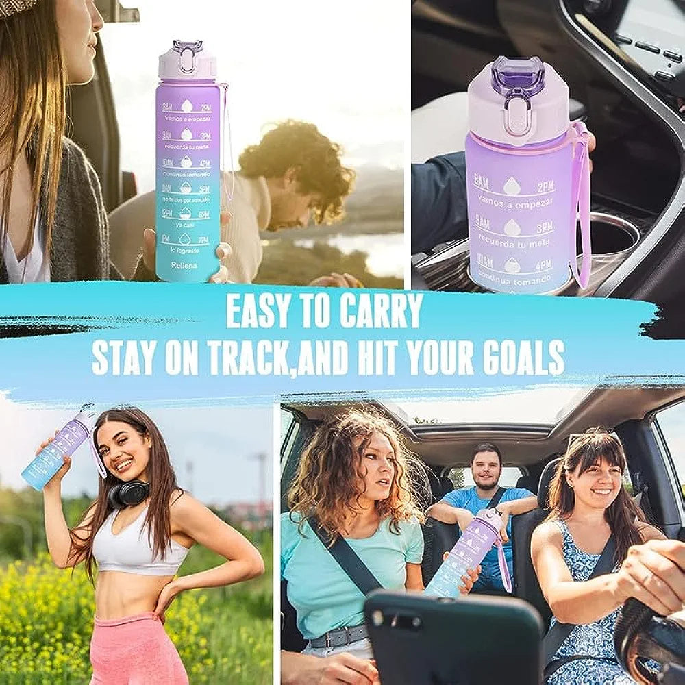 Water Bottle with Straw 2 liter Motivational Markers,3 Pack(2L+900ml+300ml), Leak-Proof, BPA-Free, Plastic Sport Bottle Portable for Camping, Bike, Gym