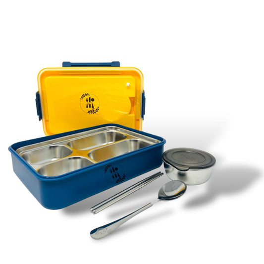Bento Lunch Box 4 Compartment with Steel Cutlery, Heating Insulation