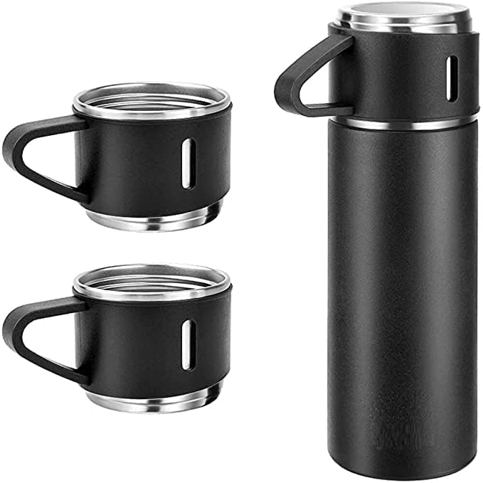 Anva Vacuum Flask Set with 3 Stainless Steel Cups Combo - 500ml - Keeps HOT/Cold