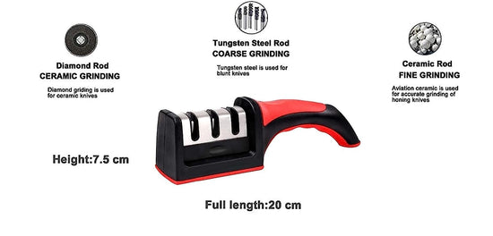 Anva 3 Slot Knife Sharpener Professional Kitchen Chef Knife Sharpener with 3 Stage Design - Stainless Steel & Tungsten Steel