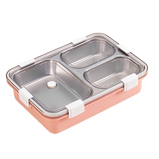 Anva Leak Proof 3 Compartment Stainless Steel Bento Lunch Boxes with Removable Inner Plate Reusable Freezer Safe Food Containers LARGE SPACE