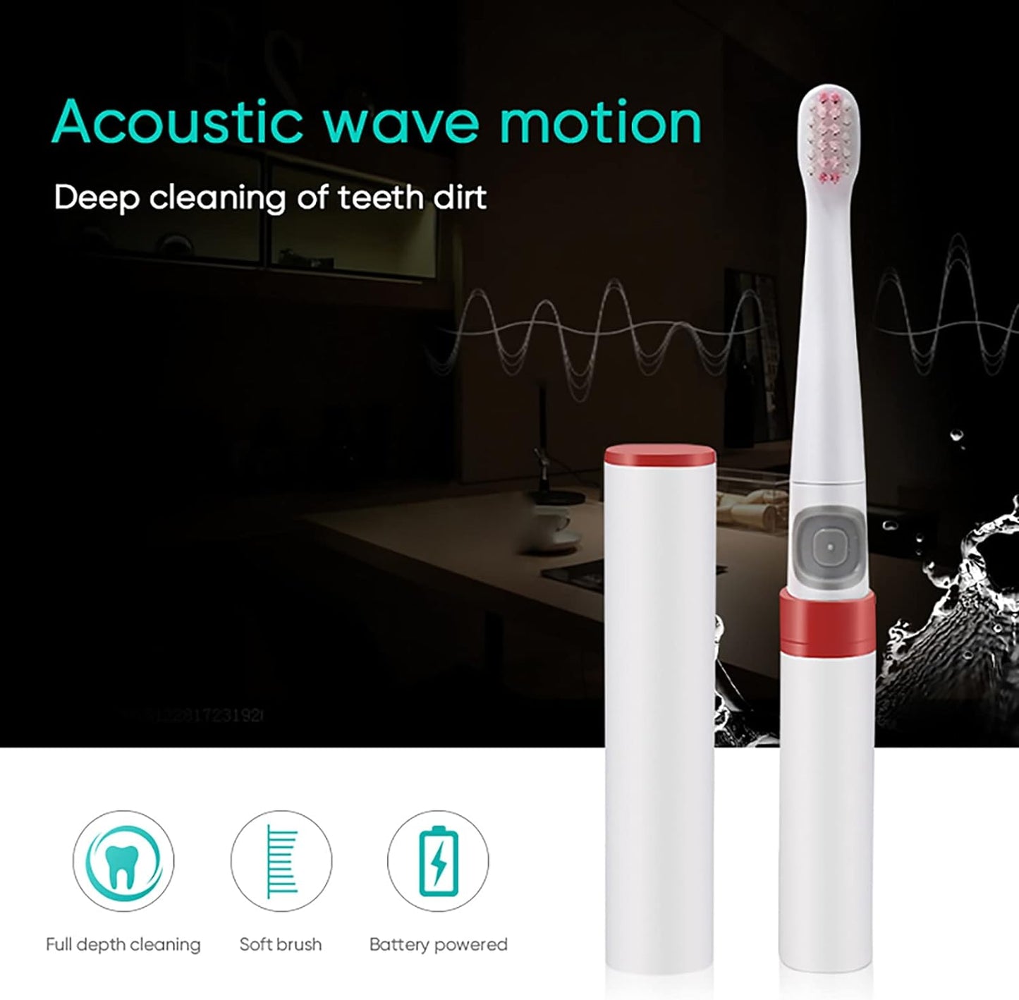 Conava Electric Toothbrush with 2 Brush Head Waterproof Sonic Toothbrush by Battery Powered Portable Design for Daily Oral Care Travelling (White)