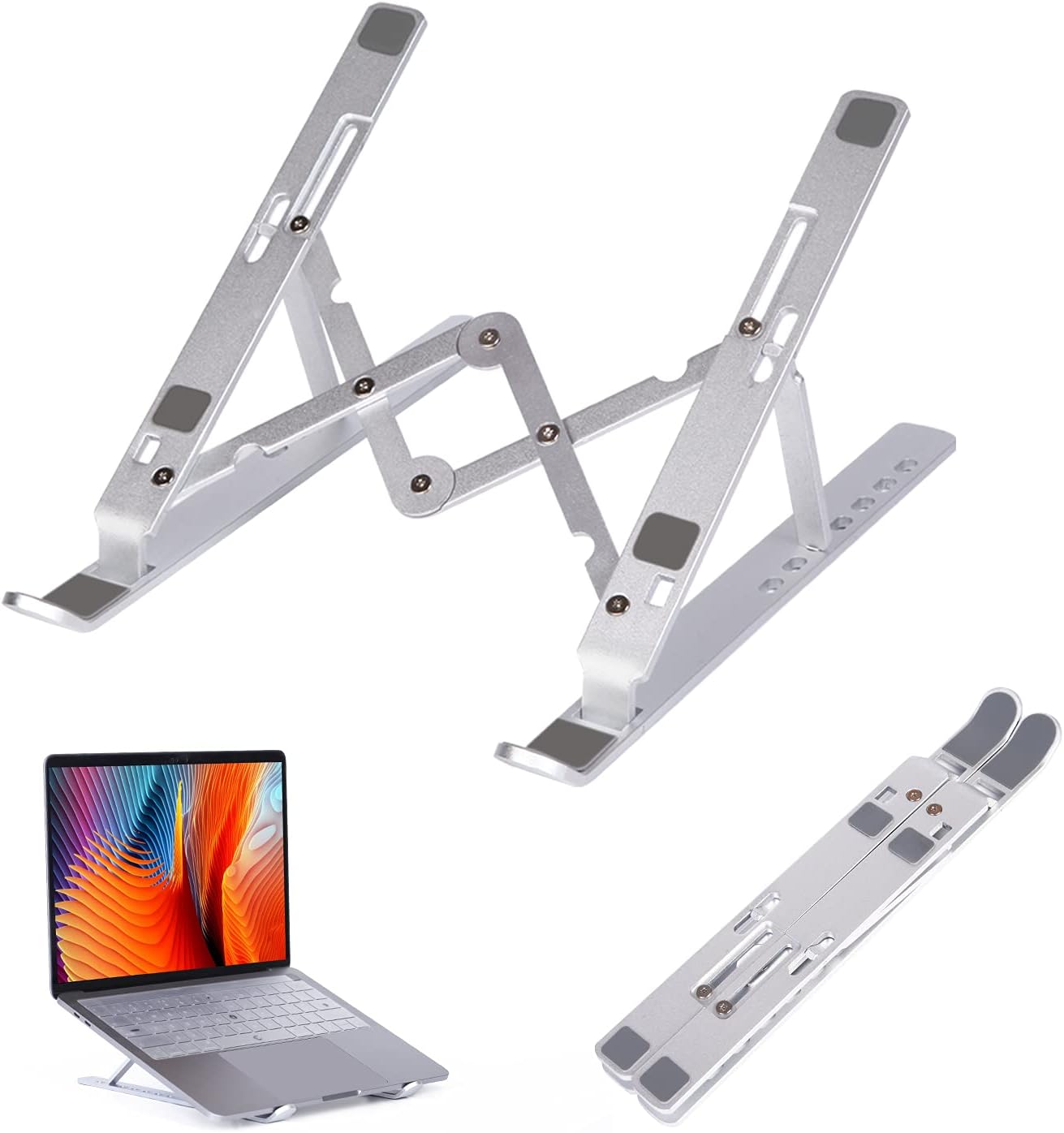 7 Angle Aluminum Laptop Stand Fully Foldable Raiser Compatible for 10 "-15 .6 Inch (Silver)