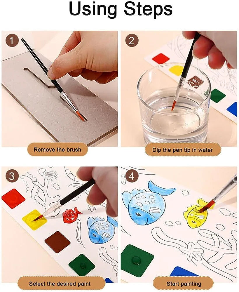 Watercolor Coloring Book for Kids Activity| Pocket Book with 1 Paint Brush, 20 Sheet Cartoon Painting kit for Children Best Gift Pack of 2