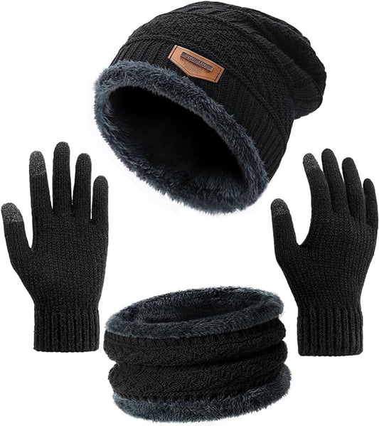 Conava Winter Gloves & Woolen Cap with Neck Scarf (Multi Color)