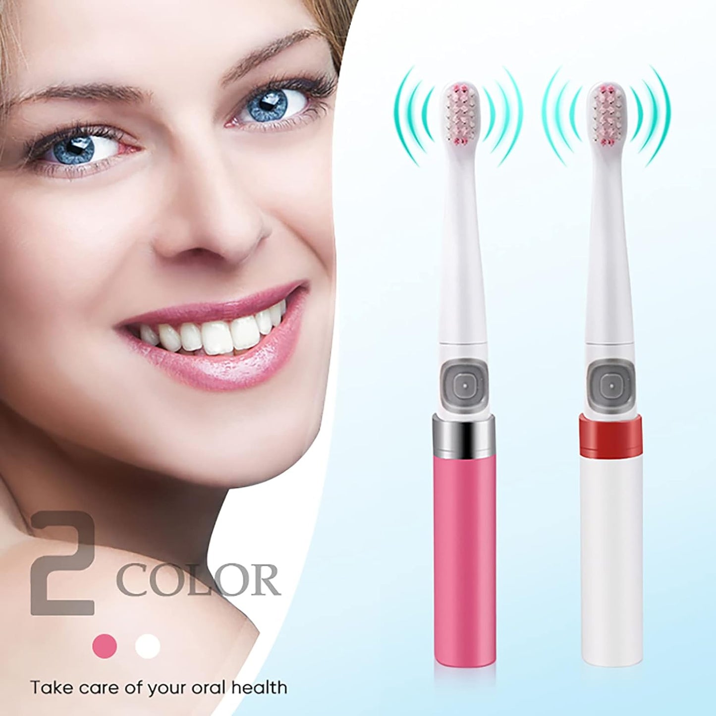 Conava Electric Toothbrush with 2 Brush Head Waterproof Sonic Toothbrush by Battery Powered Portable Design for Daily Oral Care Travelling (White)