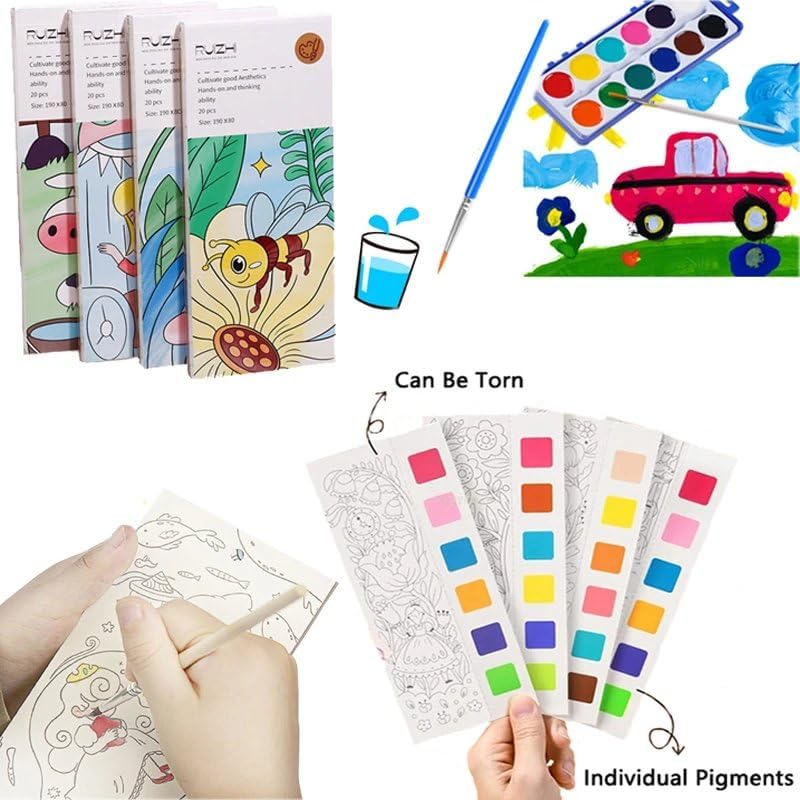 Watercolor Coloring Book for Kids Activity| Pocket Book with 1 Paint Brush, 20 Sheet Cartoon Painting kit for Children Best Gift Pack of 2