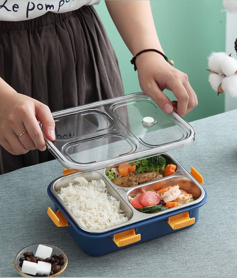 Anva Leak Proof 3 Compartment Stainless Steel Bento Lunch Boxes with Removable Inner Plate Reusable Freezer Safe Food Containers LARGE SPACE