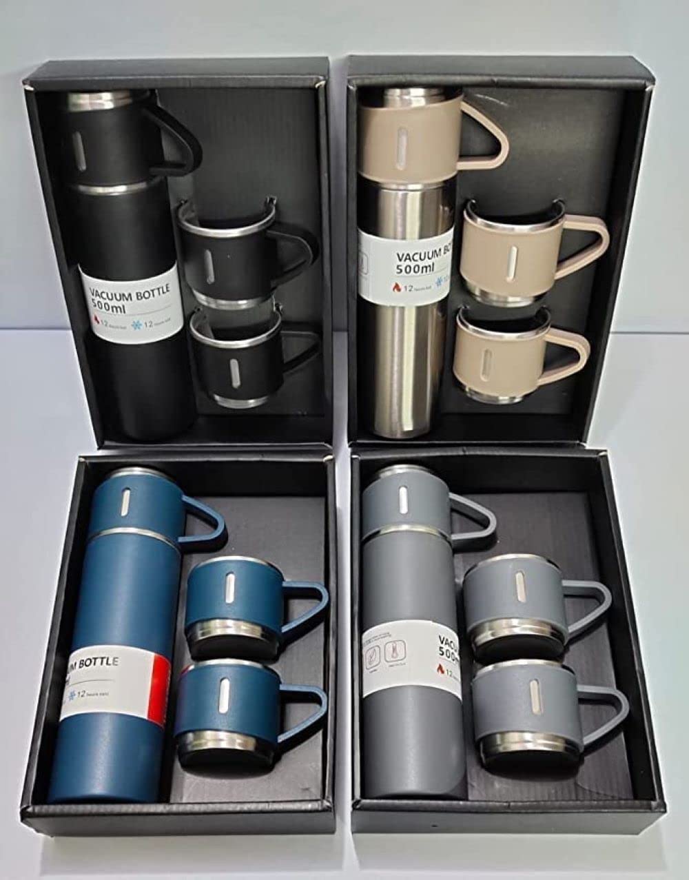 Anva Vacuum Flask Set with 3 Stainless Steel Cups Combo - 500ml - Keeps HOT/Cold