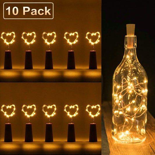 Cork Copper Wire String Lights with 20 LED for Jar Warm White (Pack of 10)