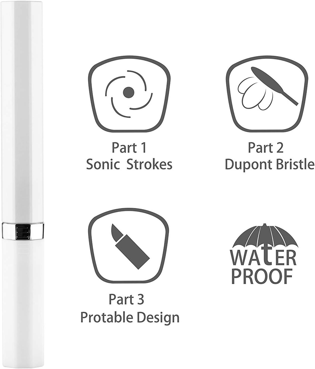 Conava Electric Toothbrush with 2 Brush Head Waterproof Sonic Toothbrush by Battery Powered Portable Design for Daily Oral Care Travelling (White)