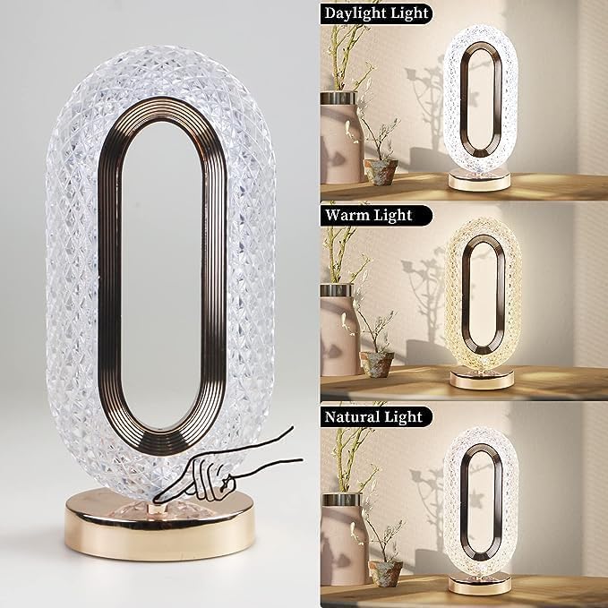 Oval Lamp 3 Colors Changing Led Crystal Bedside Modern Lamp