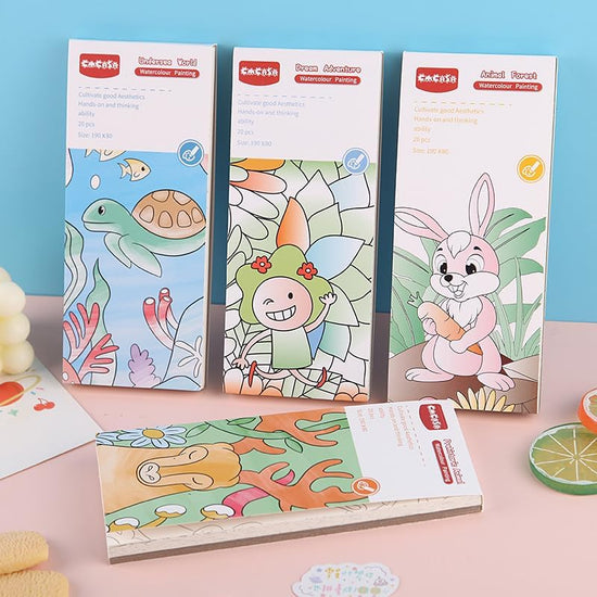 Watercolor Coloring Book for Kids Activity| Pocket Book with 1 Paint Brush, 20 Sheet Cartoon Painting kit for Children Best Gift Pack of 2