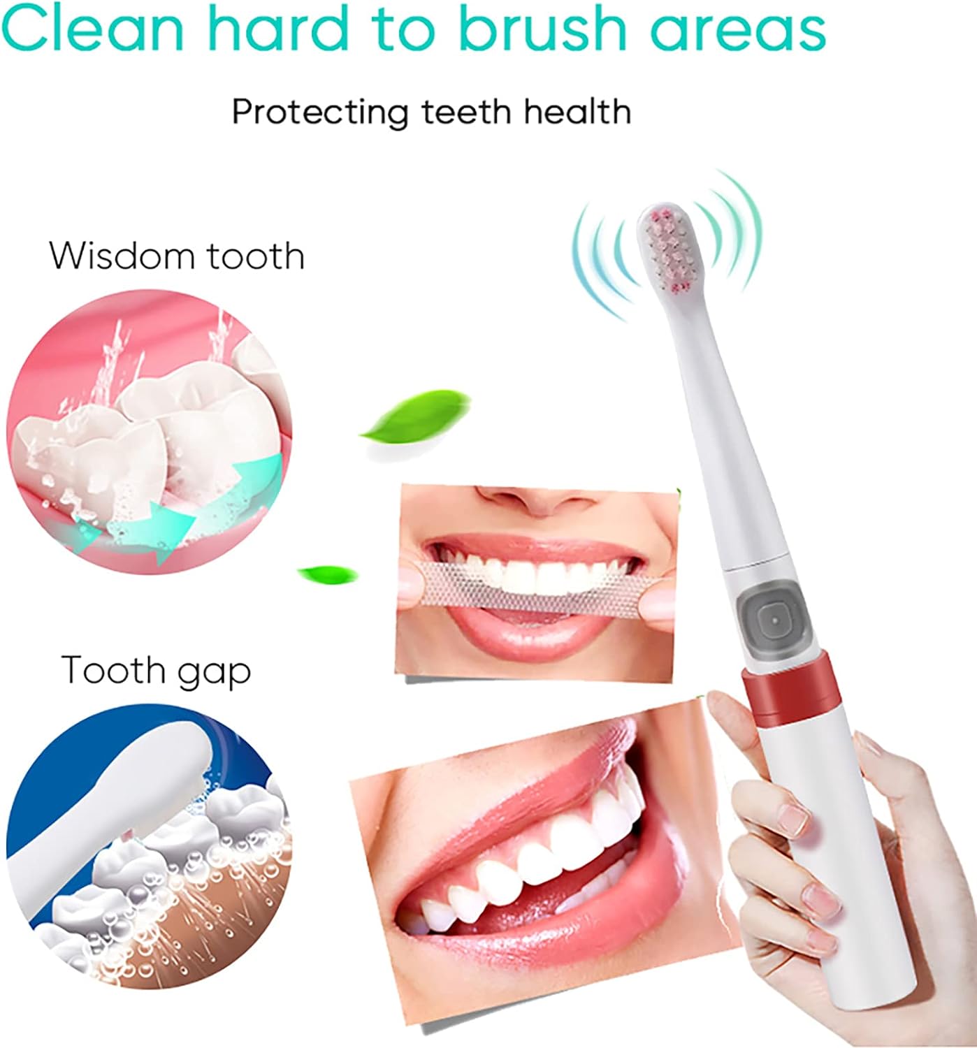 Conava Electric Toothbrush with 2 Brush Head Waterproof Sonic Toothbrush by Battery Powered Portable Design for Daily Oral Care Travelling (White)