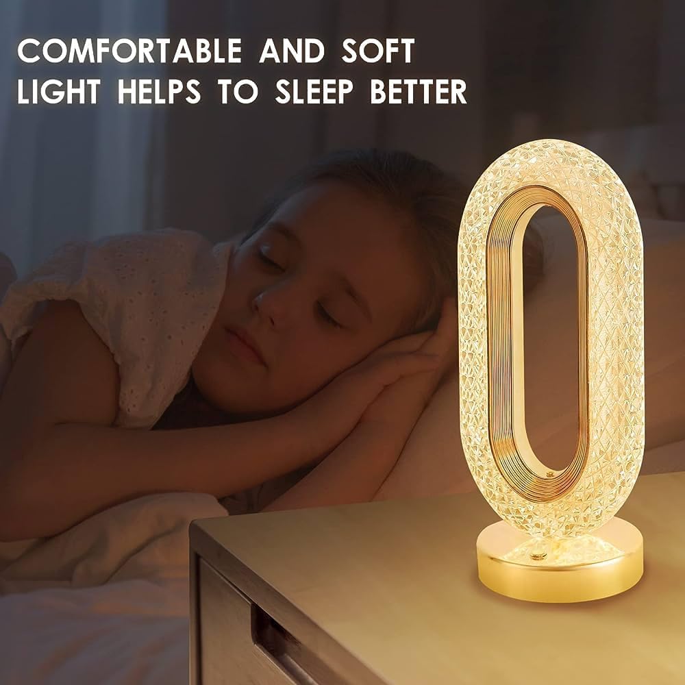 Oval Lamp 3 Colors Changing Led Crystal Bedside Modern Lamp