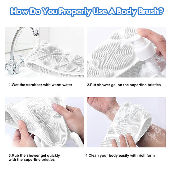 Conava unisex silicone body back scrubber double side bathing brush for skin deep cleaning massage, dead skin removal exfoliating belt for shower