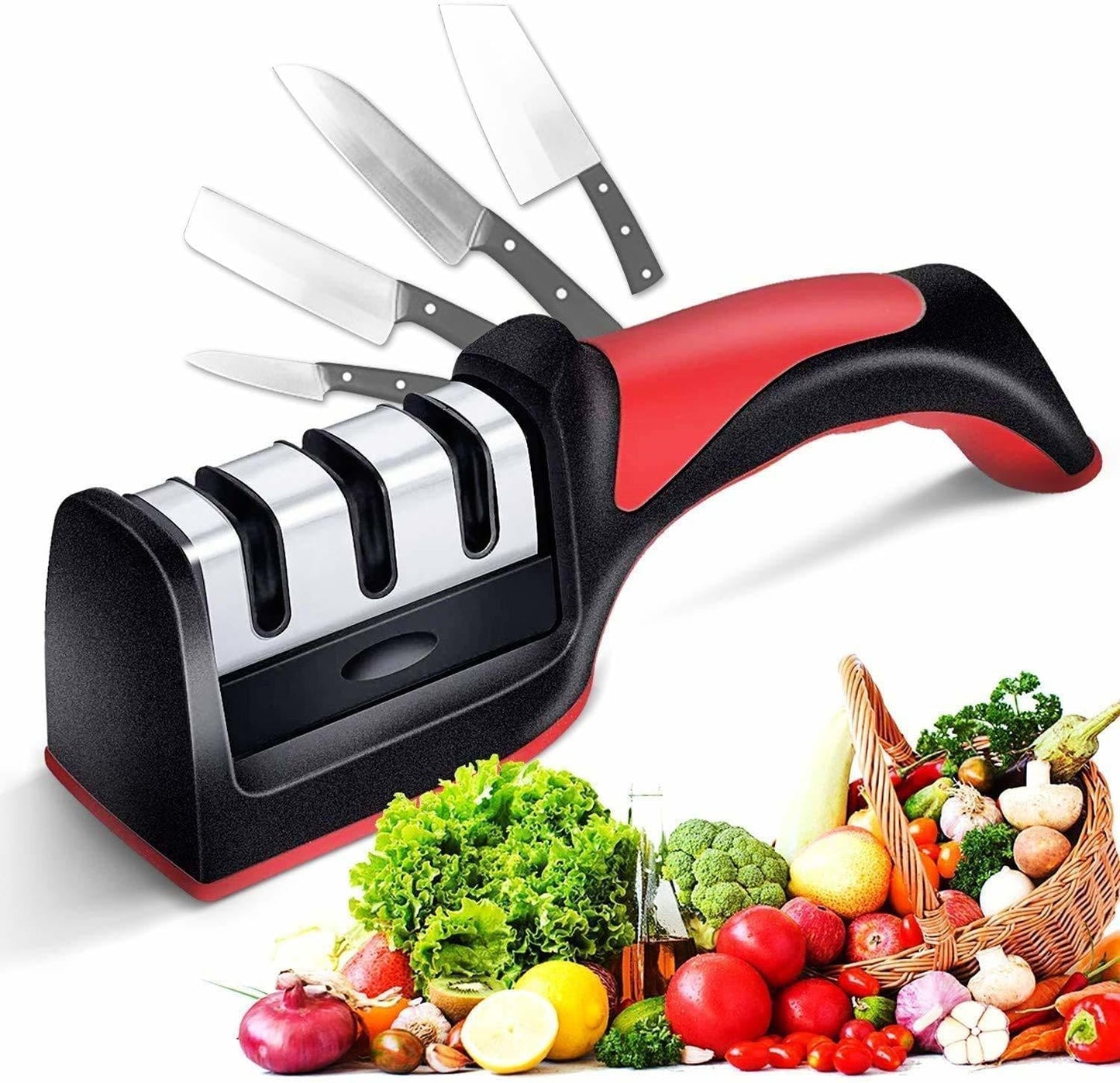 Anva 3 Slot Knife Sharpener Professional Kitchen Chef Knife Sharpener with 3 Stage Design - Stainless Steel & Tungsten Steel