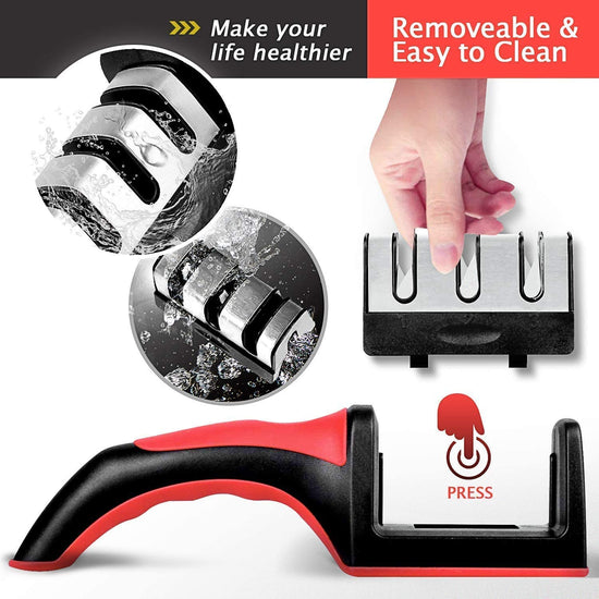 Anva 3 Slot Knife Sharpener Professional Kitchen Chef Knife Sharpener with 3 Stage Design - Stainless Steel & Tungsten Steel