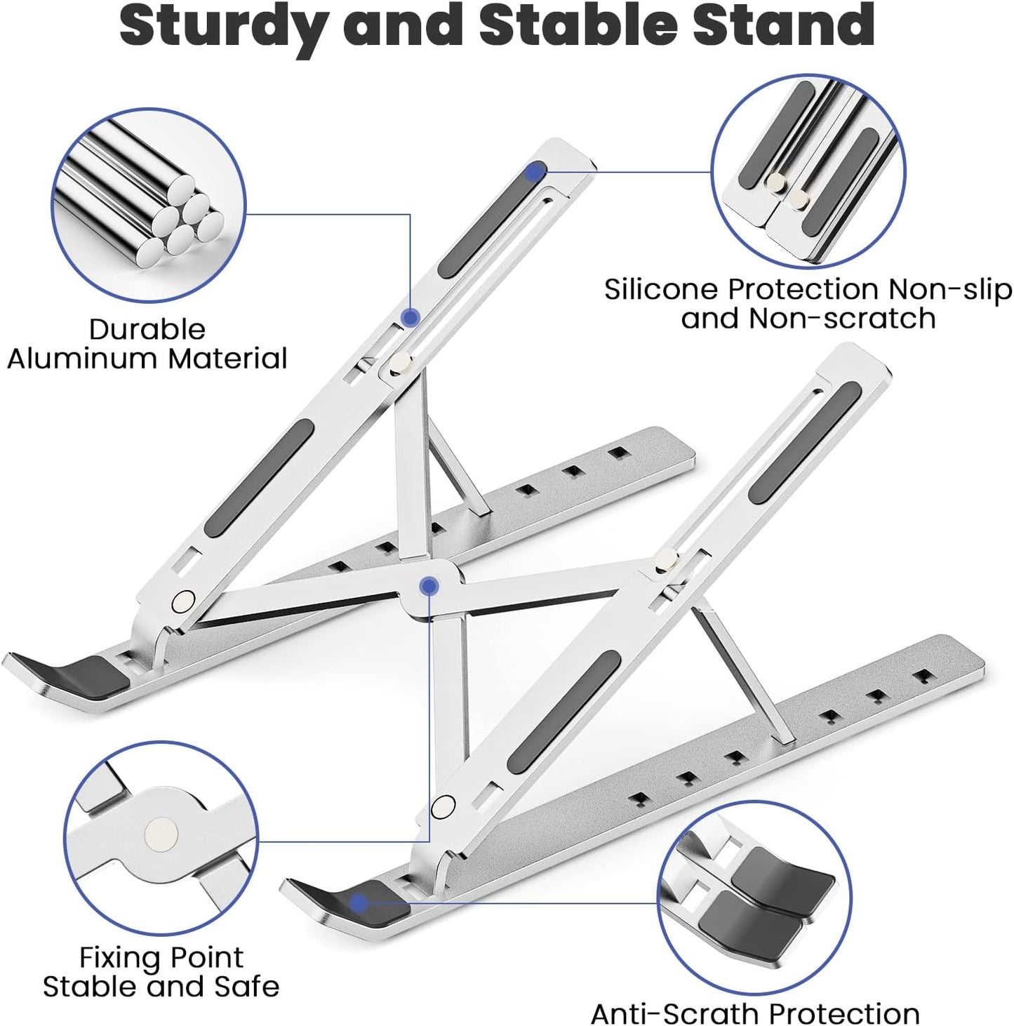 7 Angle Aluminum Laptop Stand Fully Foldable Raiser Compatible for 10 "-15 .6 Inch (Silver)