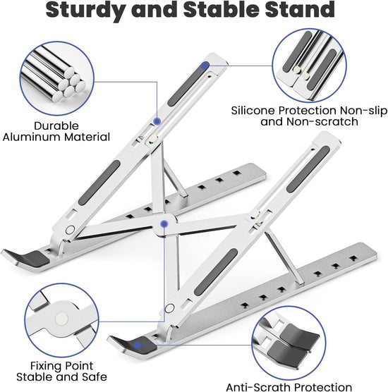 7 Angle Aluminum Laptop Stand Fully Foldable Raiser Compatible for 10 