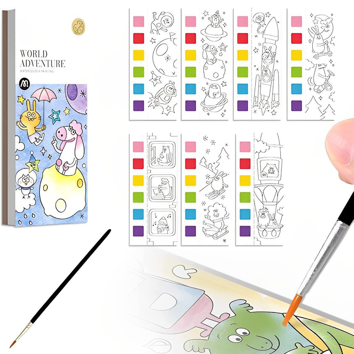 Watercolor Coloring Book for Kids Activity| Pocket Book with 1 Paint Brush, 20 Sheet Cartoon Painting kit for Children Best Gift Pack of 2