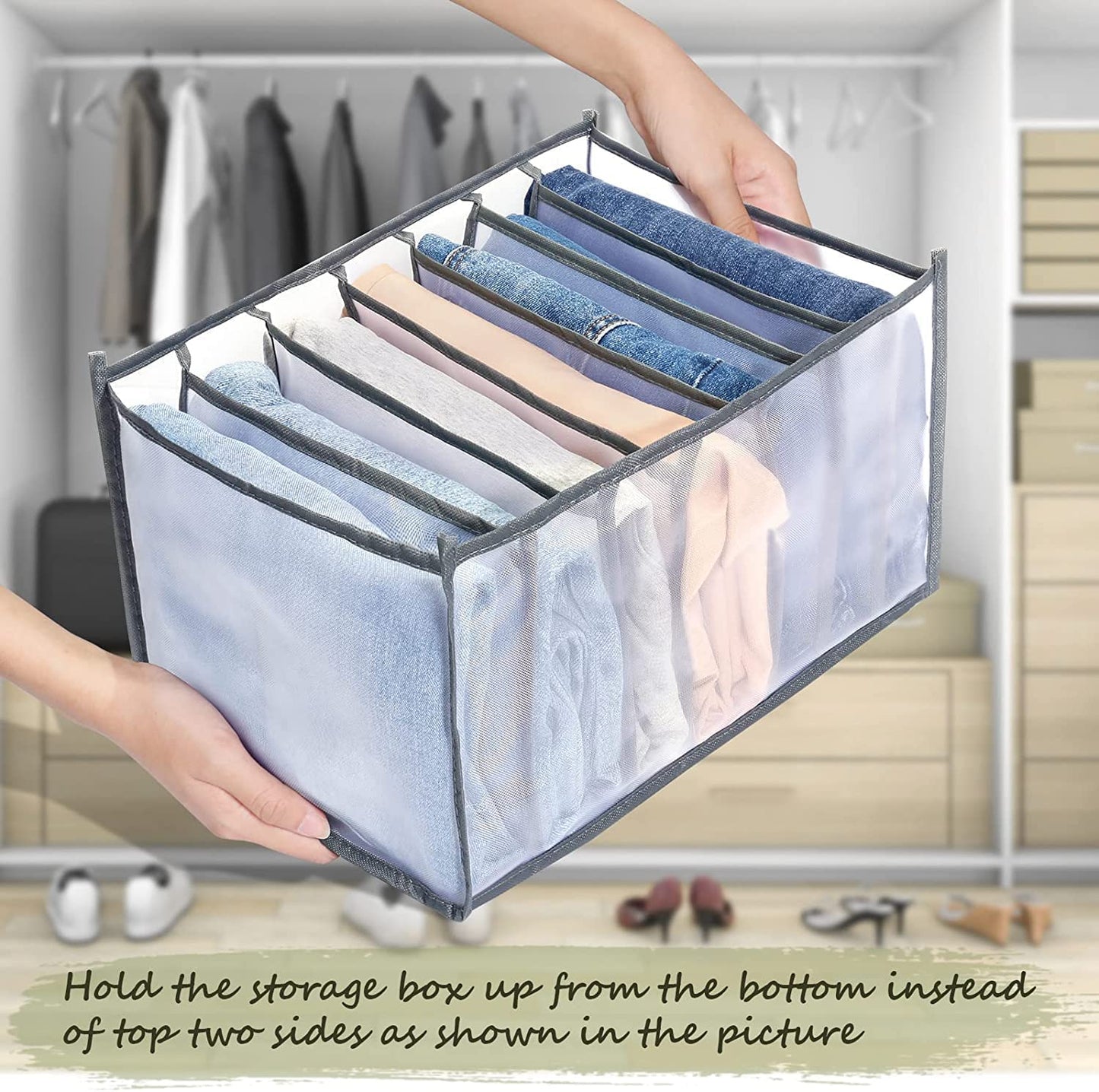 Drawer Jeans Organizer Wardrobe Clothes Storage 7 Grids Storage Organizer