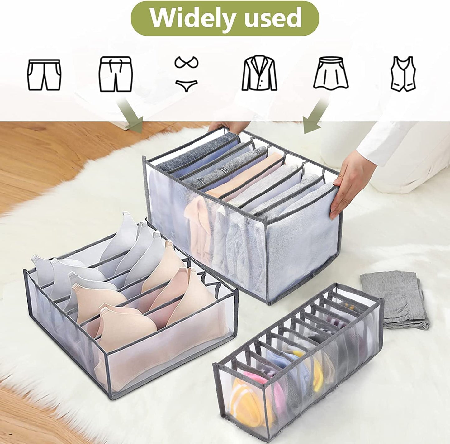 Drawer Jeans Organizer Wardrobe Clothes Storage 7 Grids Storage Organizer