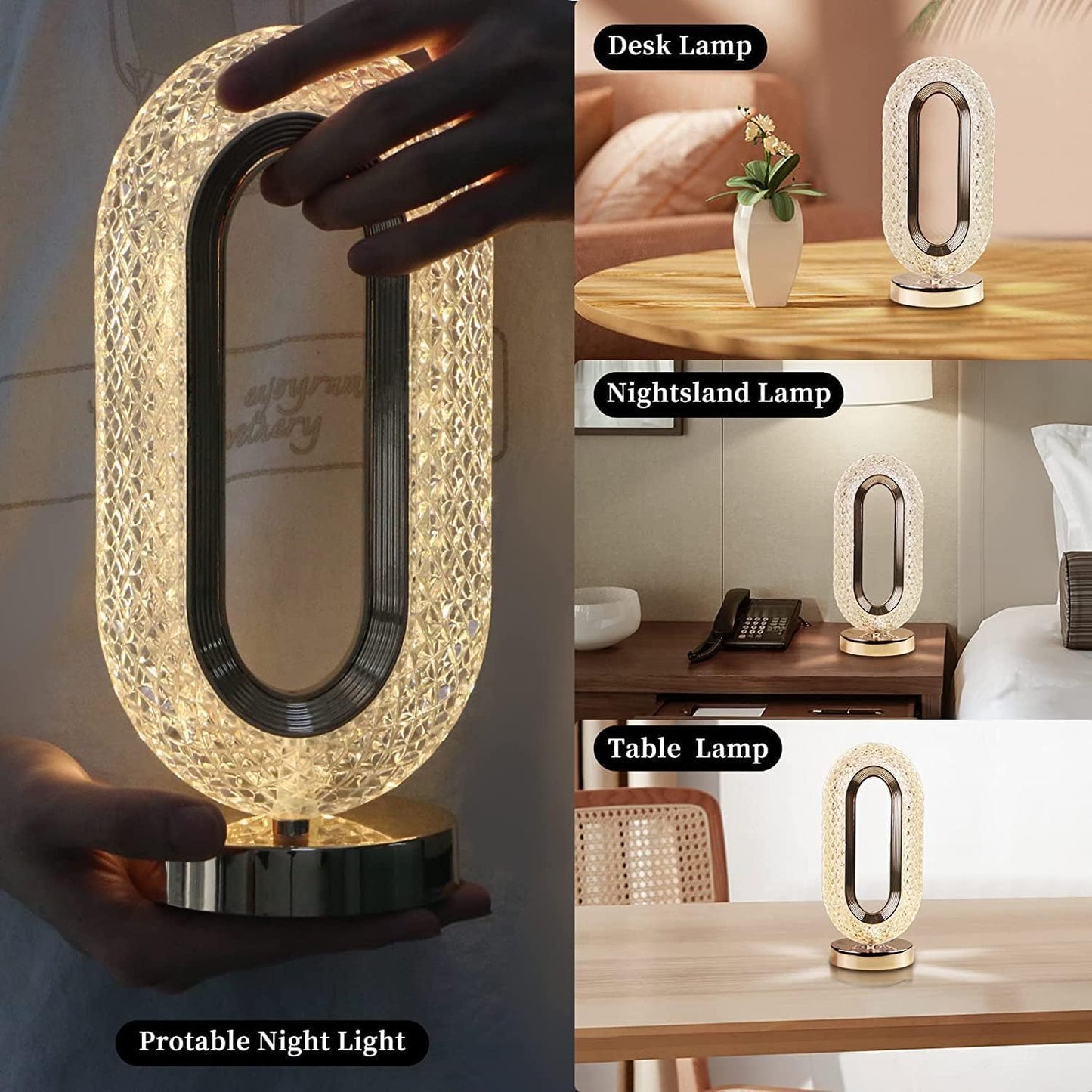 Oval Lamp 3 Colors Changing Led Crystal Bedside Modern Lamp