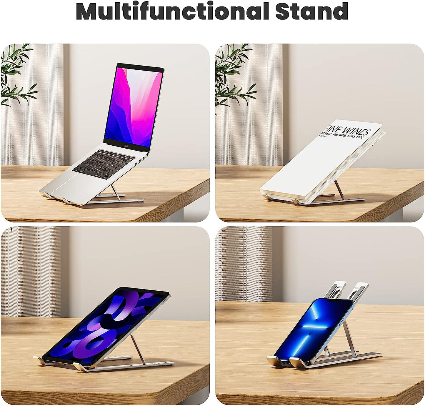 7 Angle Aluminum Laptop Stand Fully Foldable Raiser Compatible for 10 "-15 .6 Inch (Silver)