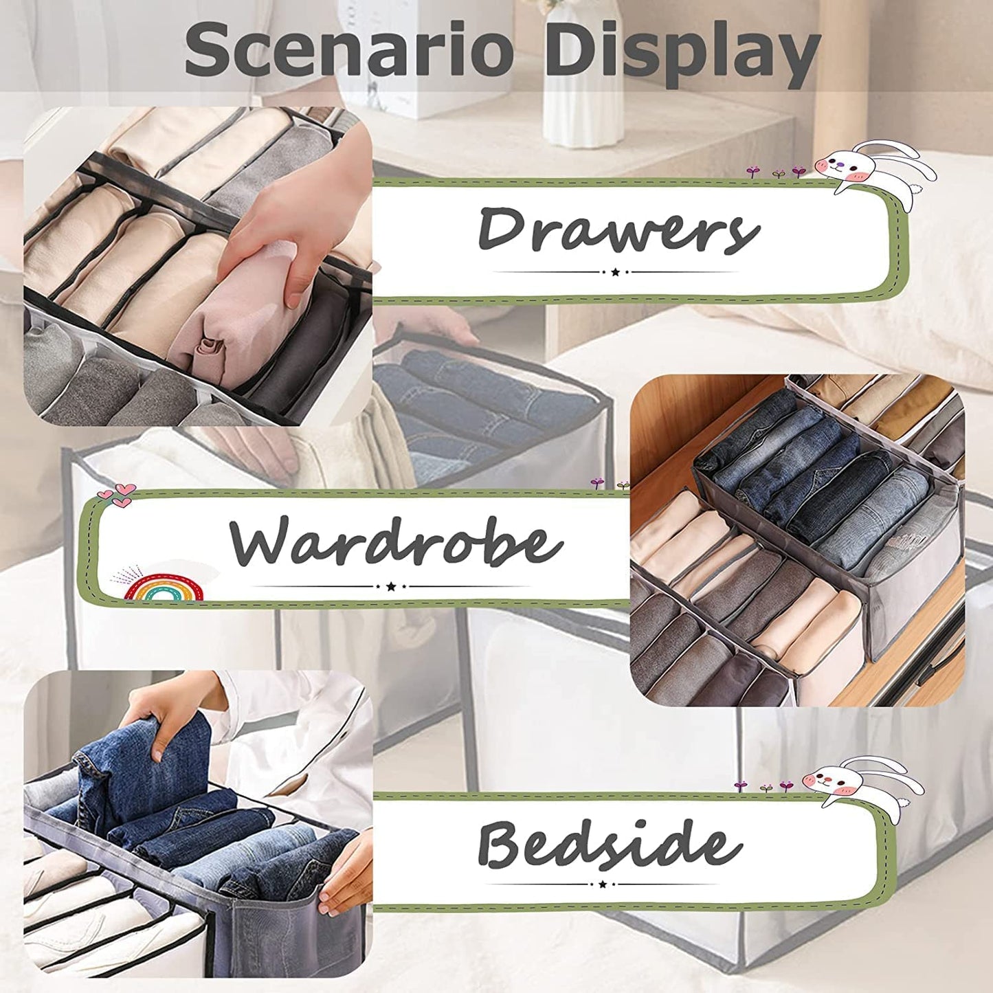 Drawer Jeans Organizer Wardrobe Clothes Storage 7 Grids Storage Organizer