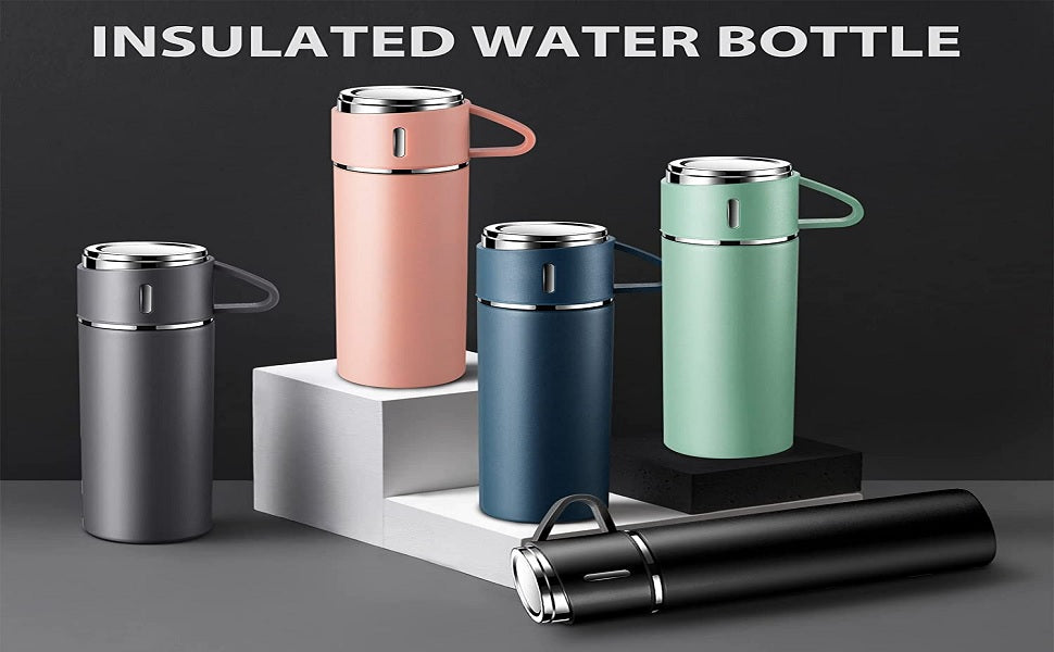 Anva Vacuum Flask Set with 3 Stainless Steel Cups Combo - 500ml - Keeps HOT/Cold
