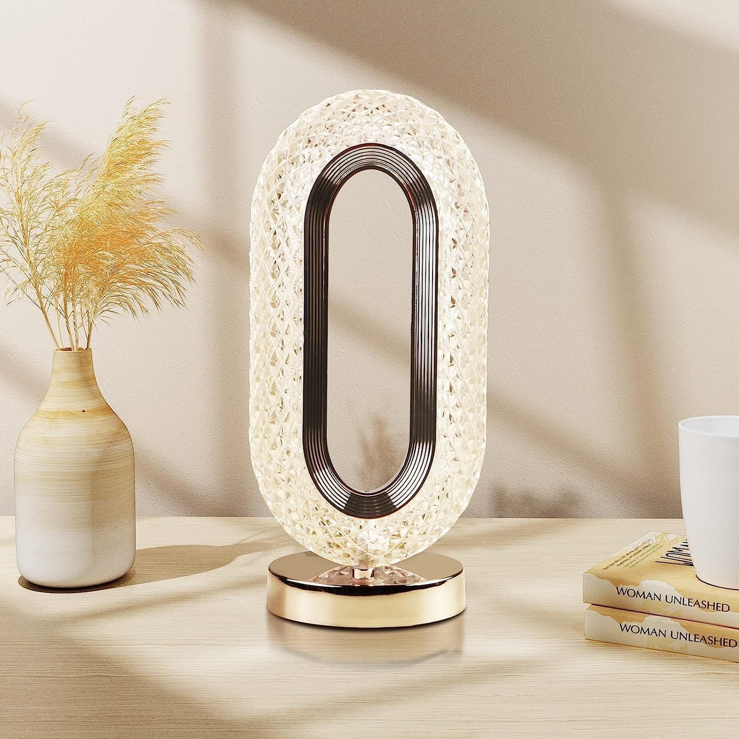 Oval Lamp 3 Colors Changing Led Crystal Bedside Modern Lamp