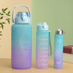 Water Bottle with Straw 2 liter Motivational Markers,3 Pack(2L+900ml+300ml), Leak-Proof, BPA-Free, Plastic Sport Bottle Portable for Camping, Bike, Gym