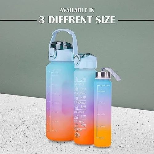 Water Bottle with Straw 2 liter Motivational Markers,3 Pack(2L+900ml+300ml), Leak-Proof, BPA-Free, Plastic Sport Bottle Portable for Camping, Bike, Gym