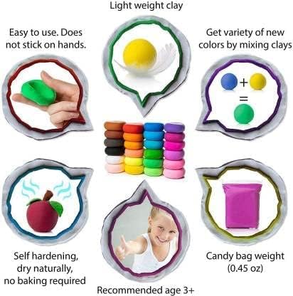 Kidobeez Toxic Free DIY Educational Air Modelling Clay  (12 different Colors with tools)