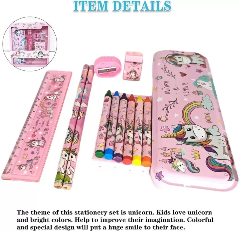 Unicorn 12pcs Stationery Set with Pencil Eraser Color Scale Geometry Pencil Box S015