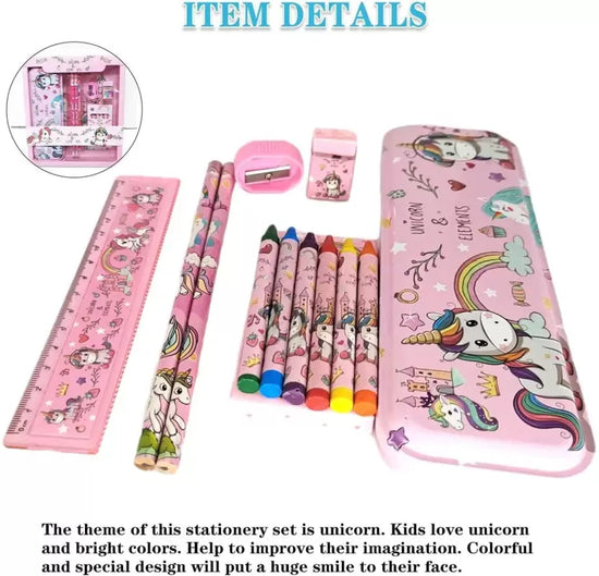 Unicorn 12pcs Stationery Set with Pencil Eraser Color Scale Geometry Pencil Box S015