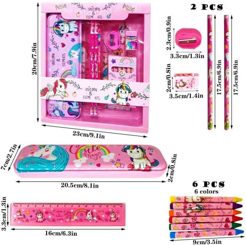 Unicorn 12pcs Stationery Set with Pencil Eraser Color Scale Geometry Pencil Box S015