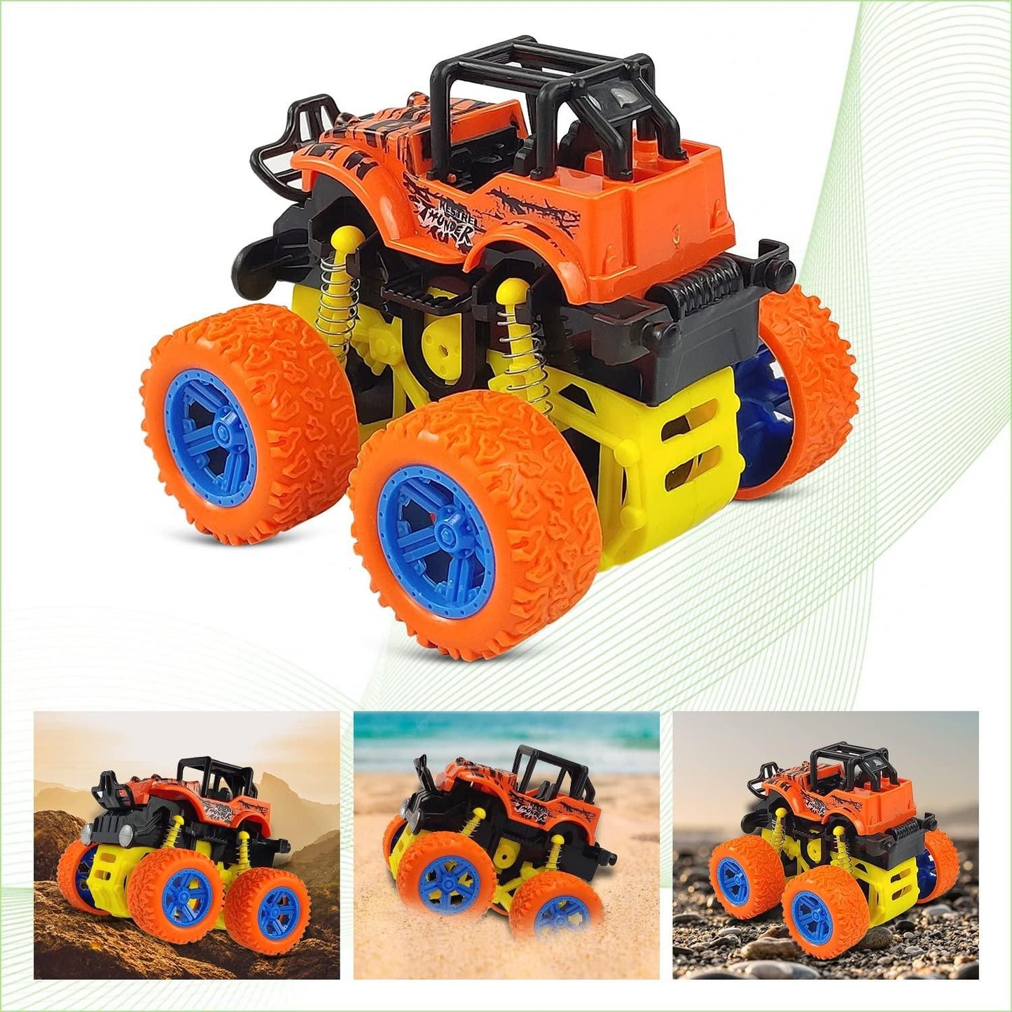 360 Degree Mini Monster Trucks Friction Powered Cars for Kids (Pack Of 2)