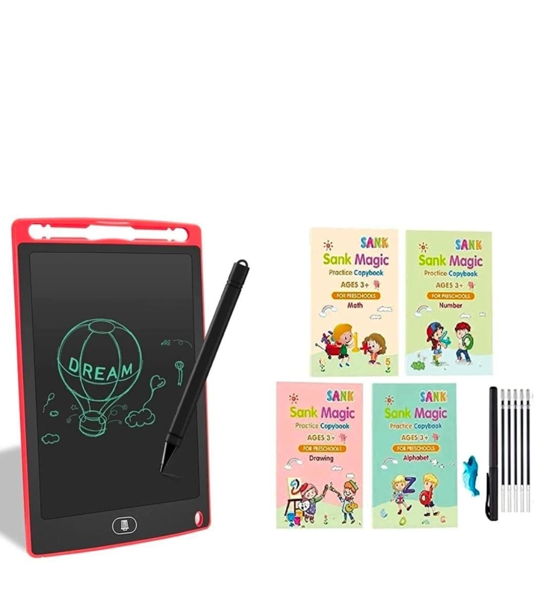 3D Groove Magic Book Set (4 Book, 8 refill, 1 Pen, 1 Grip Pen) With Digital Writting Pad