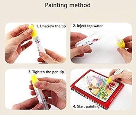 Reusable Magic Water Quick Dry Book Water Coloring Book Doodle with Magic Pen Painting Board for Children Education Drawing Pad (Multi Color, 4 Books)