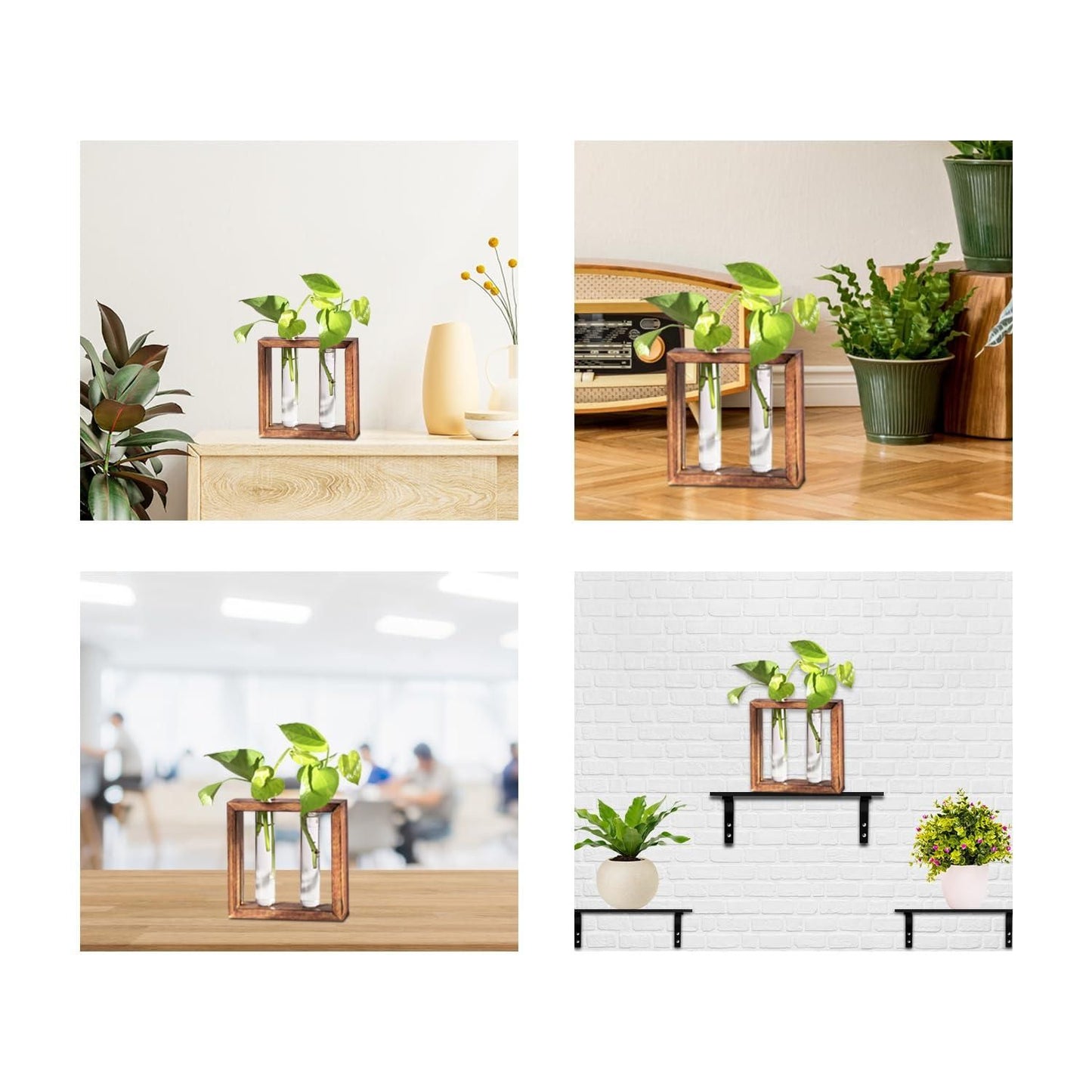 Glass Planter with Wooden Stand